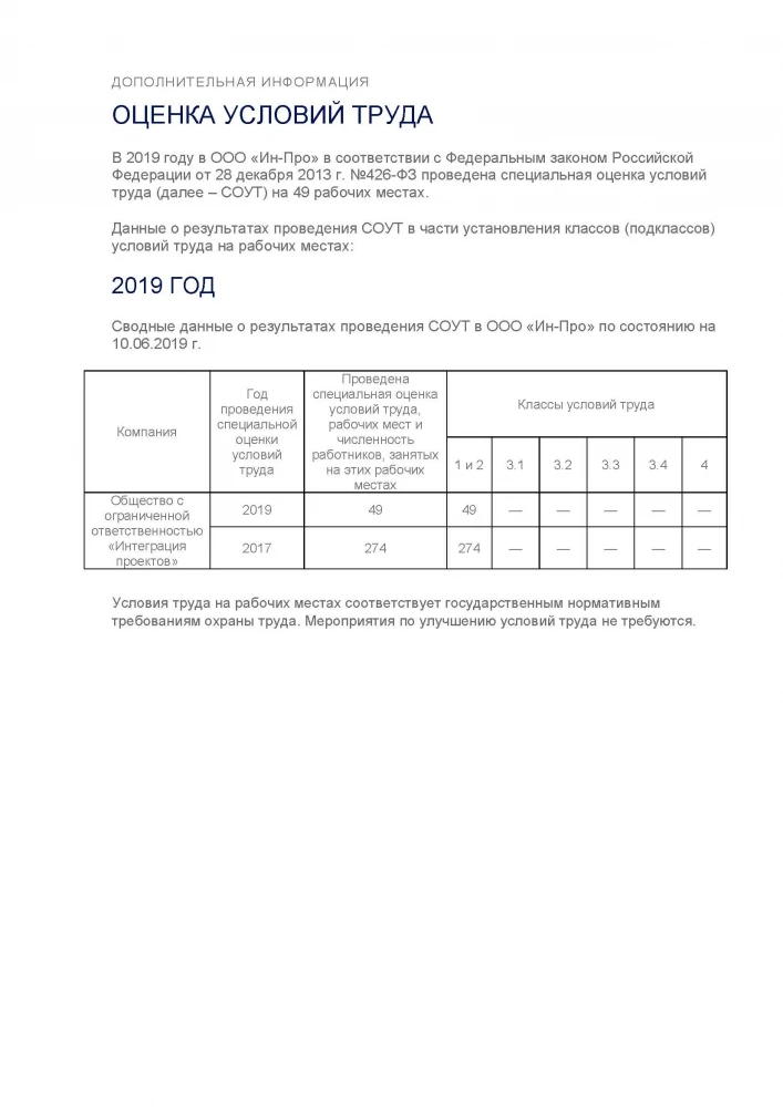 Специальная оценка условий труда 2019